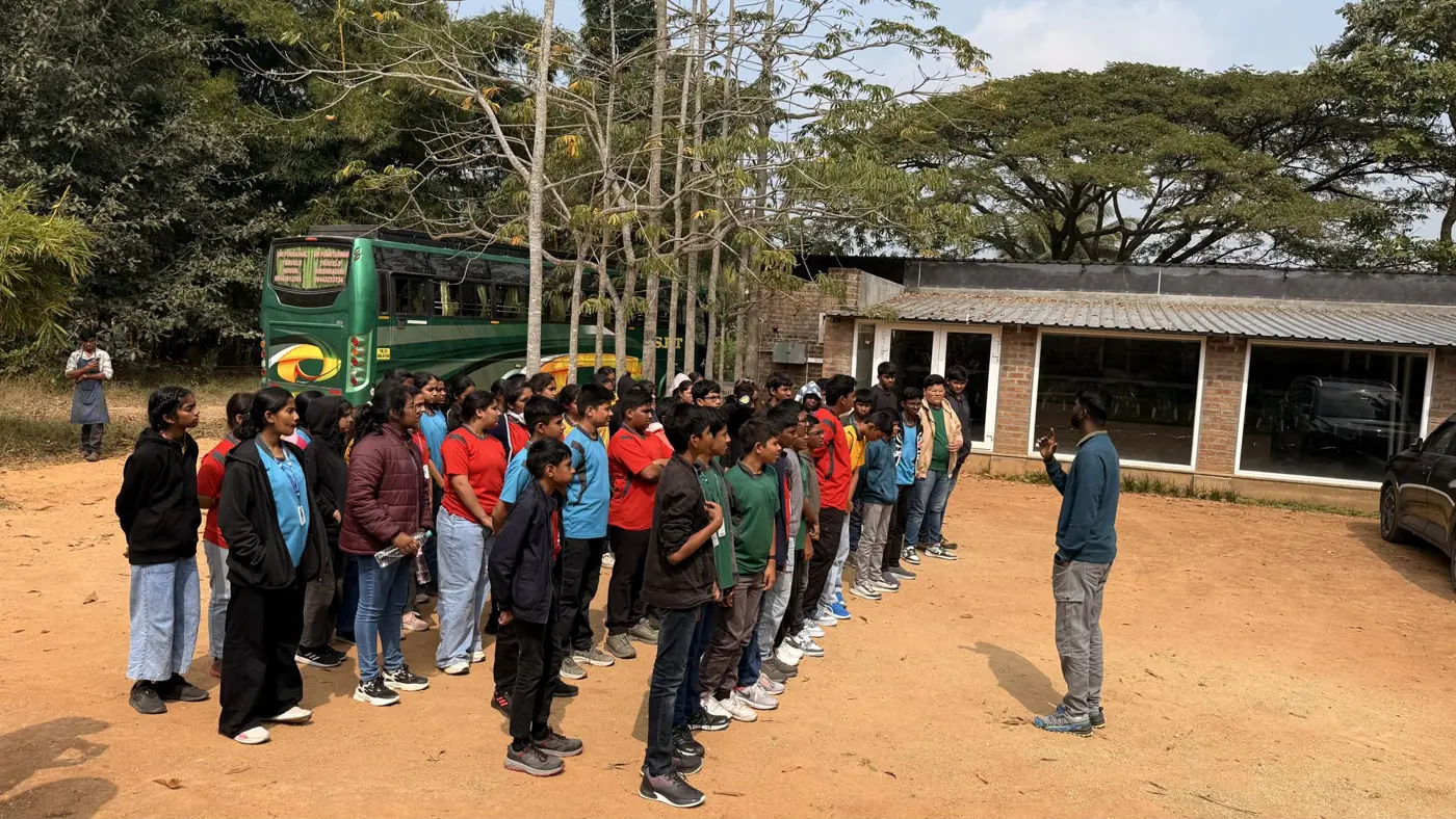 Students in lines for a morning briefing