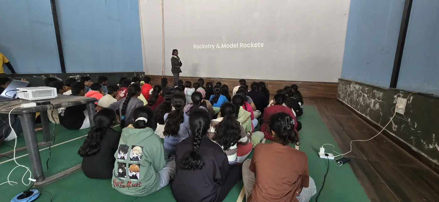 Students seated for a rocketry and model rockets session